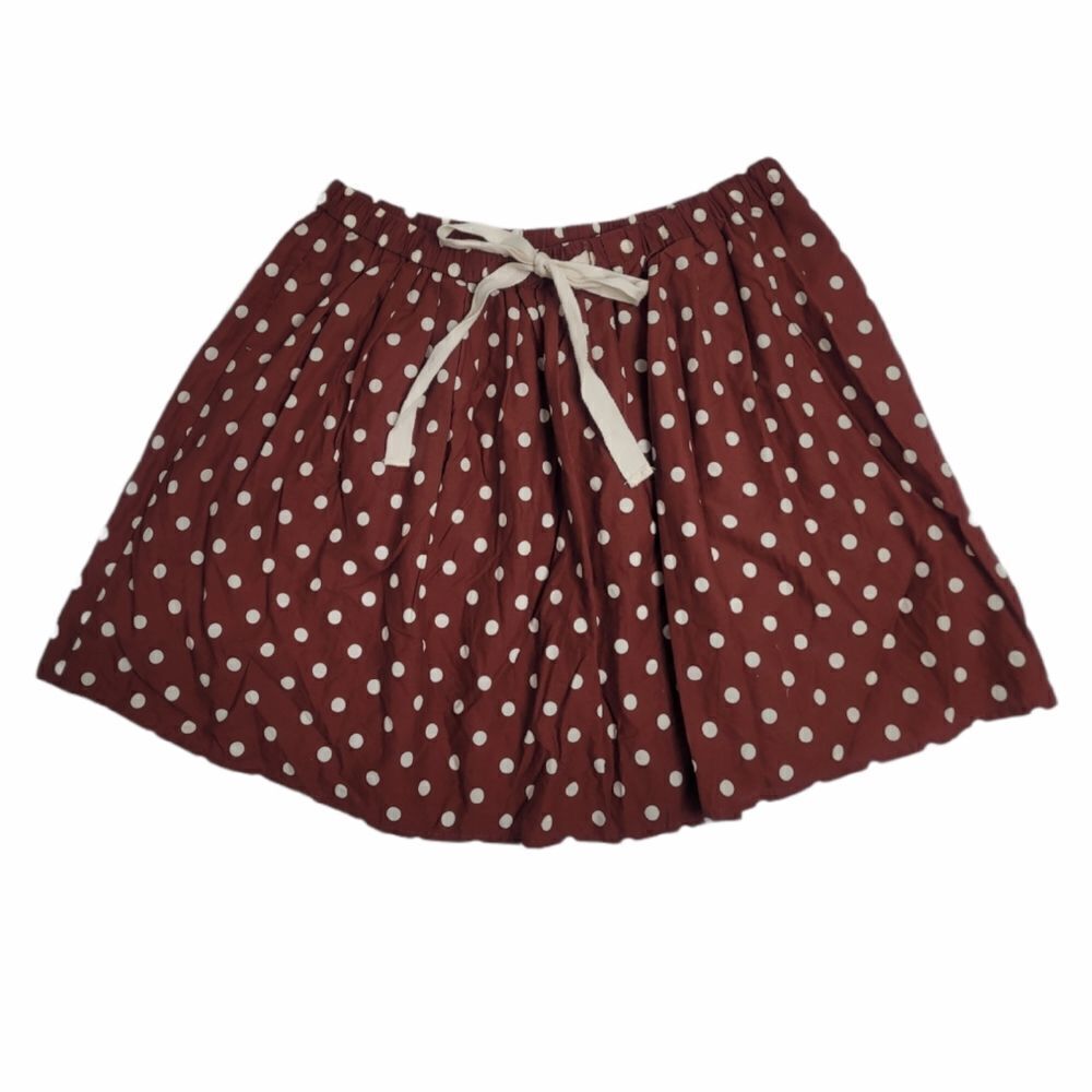 LANDS‎ END skirt burgundy polka dot elastic waist cotton skater 10